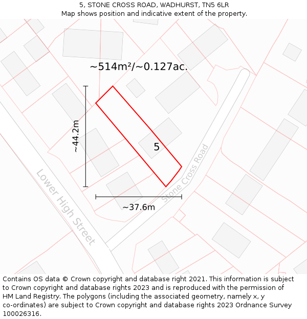 5, STONE CROSS ROAD, WADHURST, TN5 6LR: Plot and title map