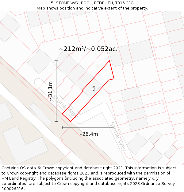 5, STONE WAY, POOL, REDRUTH, TR15 3FG: Plot and title map