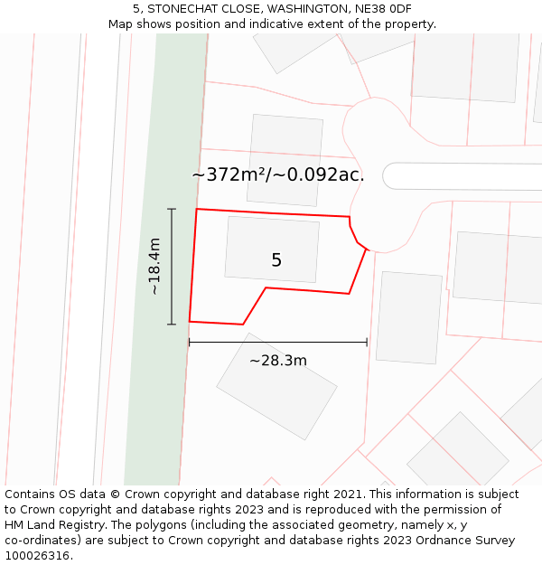 5, STONECHAT CLOSE, WASHINGTON, NE38 0DF: Plot and title map