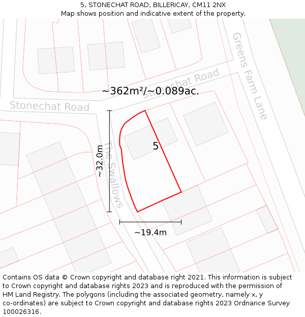 5, STONECHAT ROAD, BILLERICAY, CM11 2NX: Plot and title map