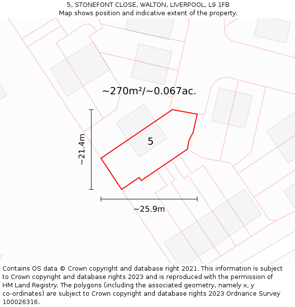 5, STONEFONT CLOSE, WALTON, LIVERPOOL, L9 1FB: Plot and title map