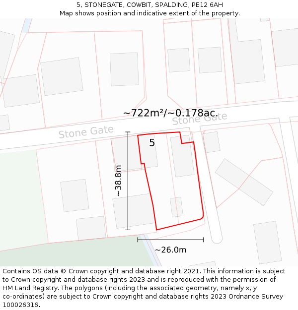 5, STONEGATE, COWBIT, SPALDING, PE12 6AH: Plot and title map