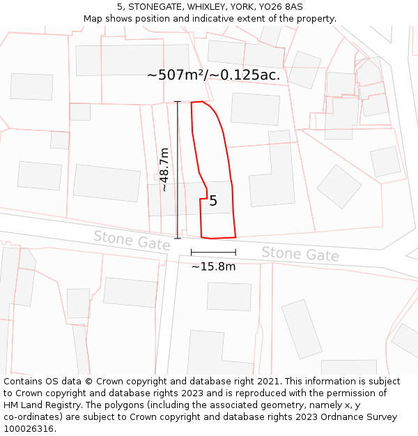 5, STONEGATE, WHIXLEY, YORK, YO26 8AS: Plot and title map