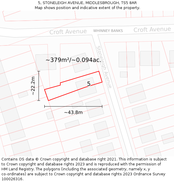 5, STONELEIGH AVENUE, MIDDLESBROUGH, TS5 8AR: Plot and title map