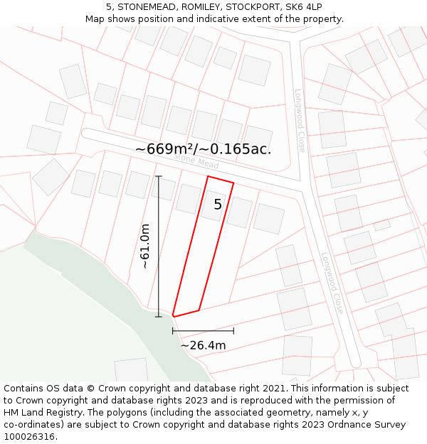 5, STONEMEAD, ROMILEY, STOCKPORT, SK6 4LP: Plot and title map