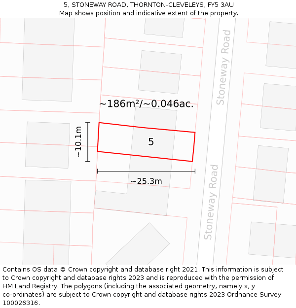 5, STONEWAY ROAD, THORNTON-CLEVELEYS, FY5 3AU: Plot and title map