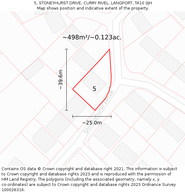 5, STONEYHURST DRIVE, CURRY RIVEL, LANGPORT, TA10 0JH: Plot and title map