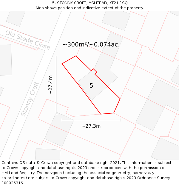 5, STONNY CROFT, ASHTEAD, KT21 1SQ: Plot and title map