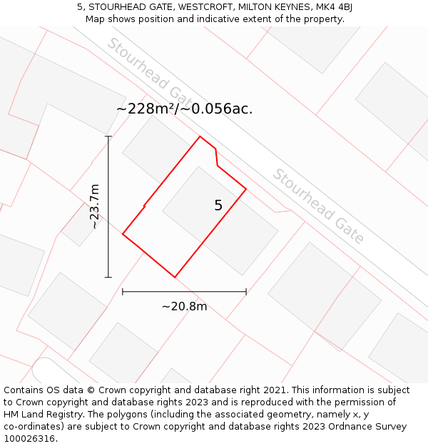 5, STOURHEAD GATE, WESTCROFT, MILTON KEYNES, MK4 4BJ: Plot and title map
