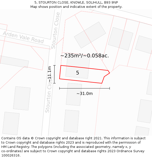5, STOURTON CLOSE, KNOWLE, SOLIHULL, B93 9NP: Plot and title map