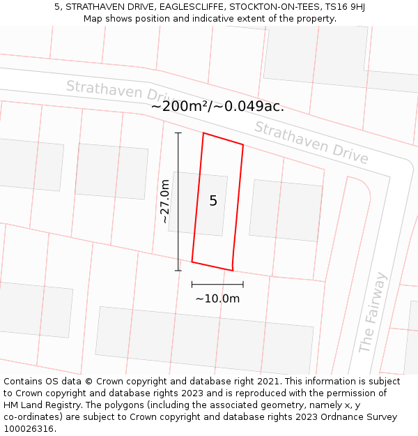 5, STRATHAVEN DRIVE, EAGLESCLIFFE, STOCKTON-ON-TEES, TS16 9HJ: Plot and title map