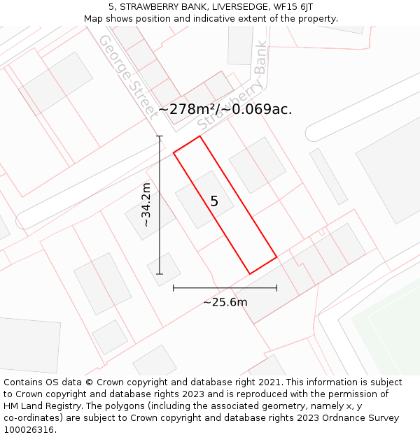 5, STRAWBERRY BANK, LIVERSEDGE, WF15 6JT: Plot and title map