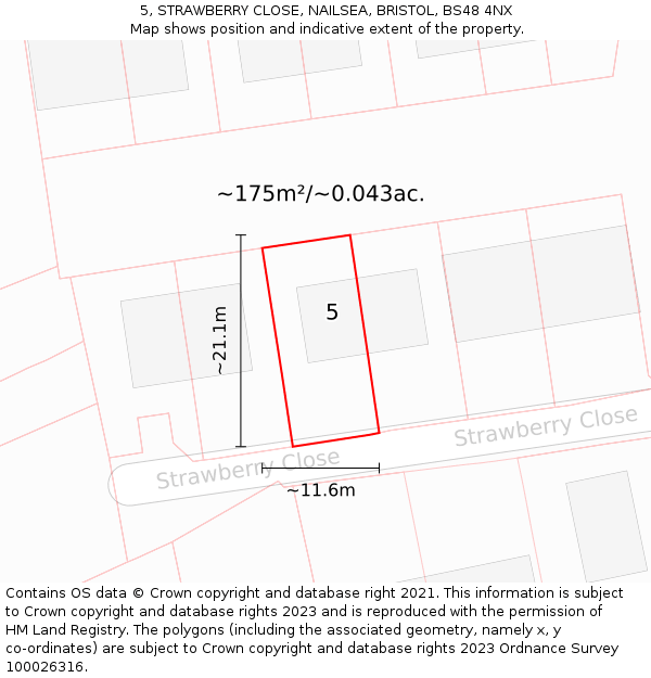 5, STRAWBERRY CLOSE, NAILSEA, BRISTOL, BS48 4NX: Plot and title map