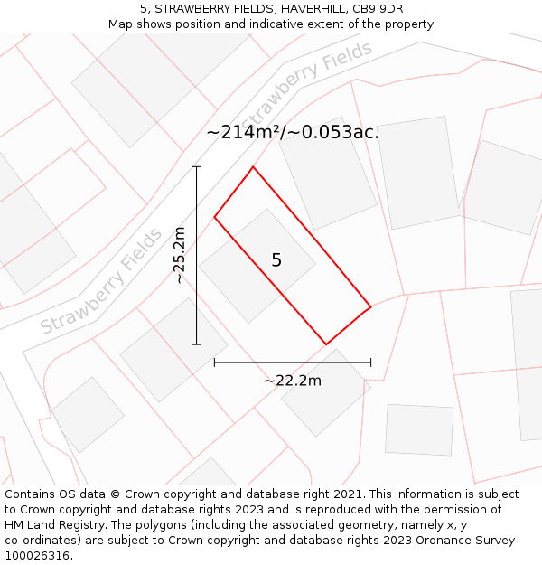 5, STRAWBERRY FIELDS, HAVERHILL, CB9 9DR: Plot and title map