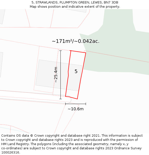 5, STRAWLANDS, PLUMPTON GREEN, LEWES, BN7 3DB: Plot and title map