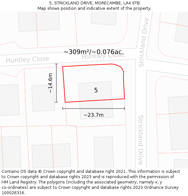 5, STRICKLAND DRIVE, MORECAMBE, LA4 6TB: Plot and title map