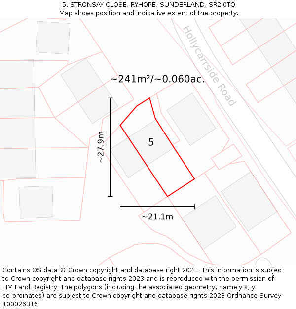 5, STRONSAY CLOSE, RYHOPE, SUNDERLAND, SR2 0TQ: Plot and title map