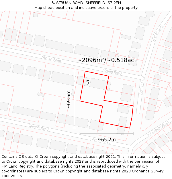 5, STRUAN ROAD, SHEFFIELD, S7 2EH: Plot and title map
