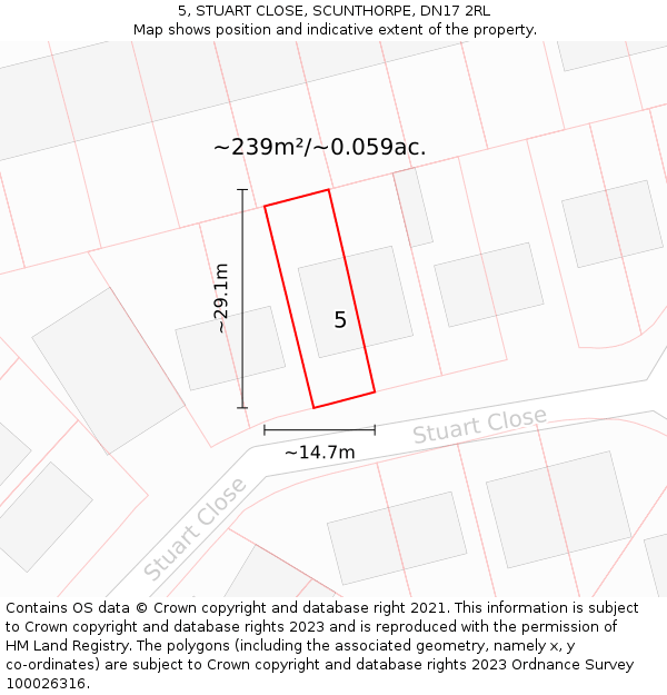 5, STUART CLOSE, SCUNTHORPE, DN17 2RL: Plot and title map