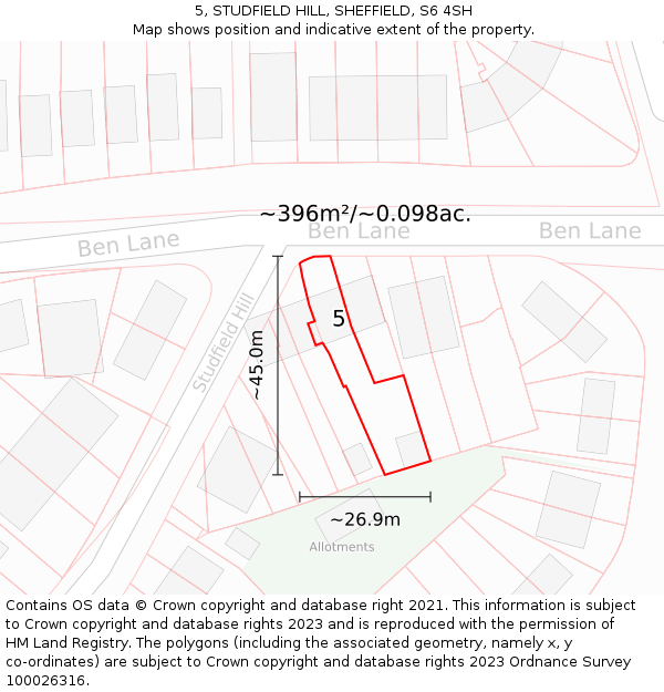 5, STUDFIELD HILL, SHEFFIELD, S6 4SH: Plot and title map