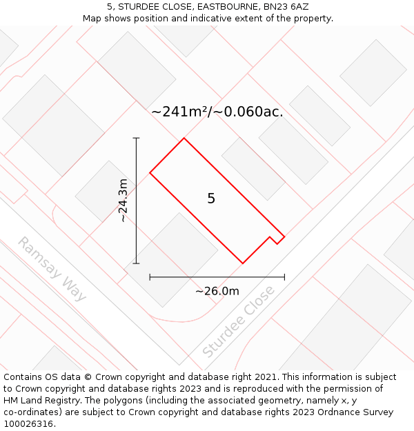 5, STURDEE CLOSE, EASTBOURNE, BN23 6AZ: Plot and title map