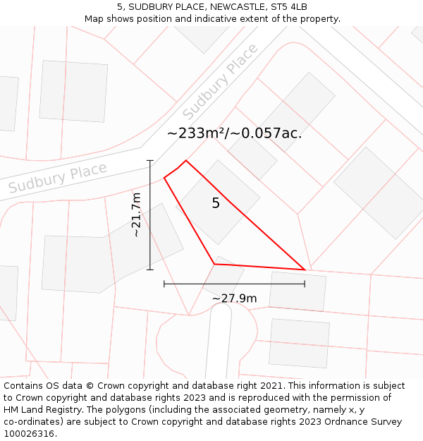 5, SUDBURY PLACE, NEWCASTLE, ST5 4LB: Plot and title map