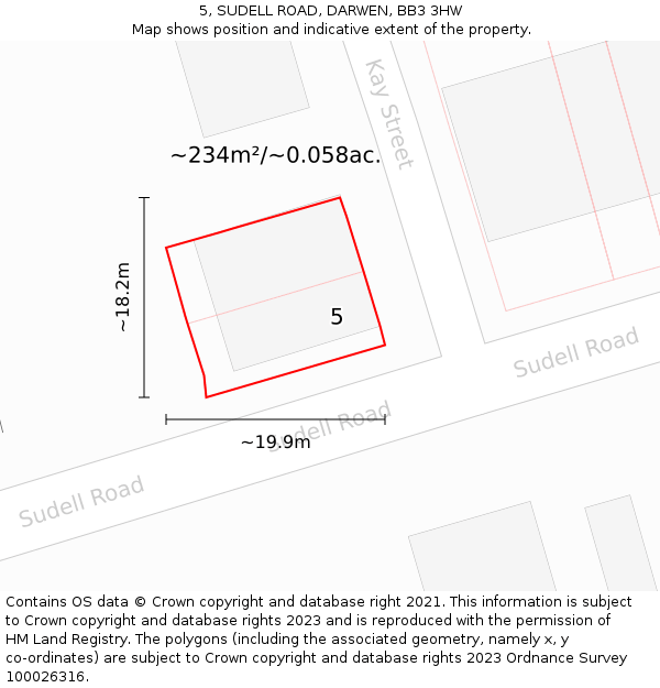 5, SUDELL ROAD, DARWEN, BB3 3HW: Plot and title map