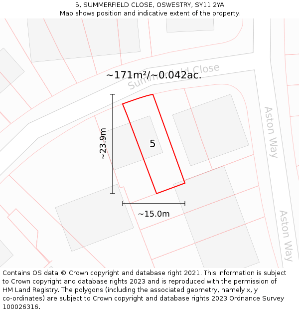 5, SUMMERFIELD CLOSE, OSWESTRY, SY11 2YA: Plot and title map