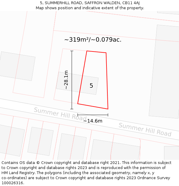 5, SUMMERHILL ROAD, SAFFRON WALDEN, CB11 4AJ: Plot and title map