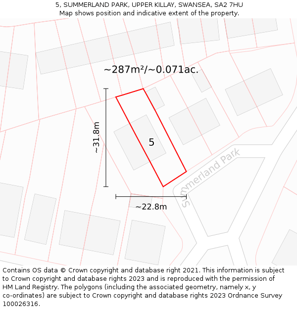 5, SUMMERLAND PARK, UPPER KILLAY, SWANSEA, SA2 7HU: Plot and title map