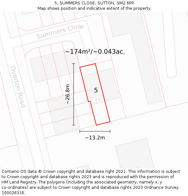 5, SUMMERS CLOSE, SUTTON, SM2 6PP: Plot and title map