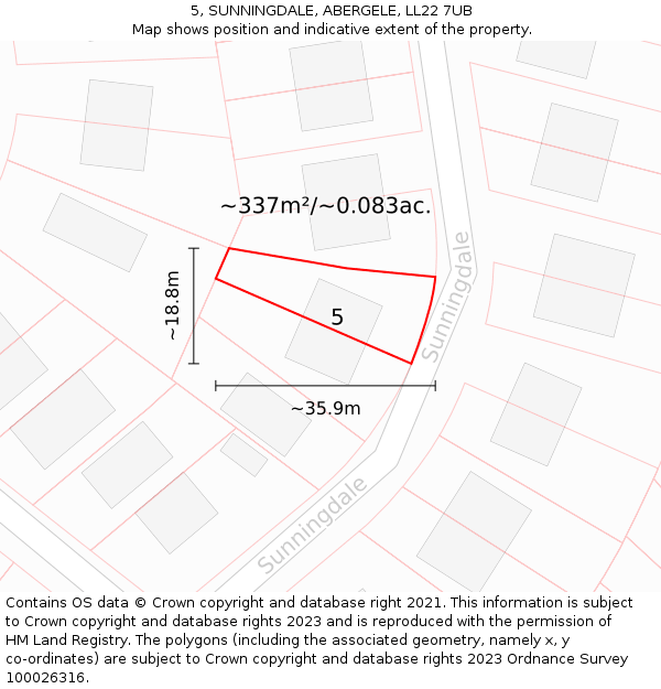 5, SUNNINGDALE, ABERGELE, LL22 7UB: Plot and title map