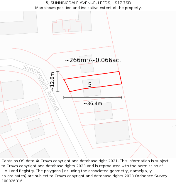 5, SUNNINGDALE AVENUE, LEEDS, LS17 7SD: Plot and title map