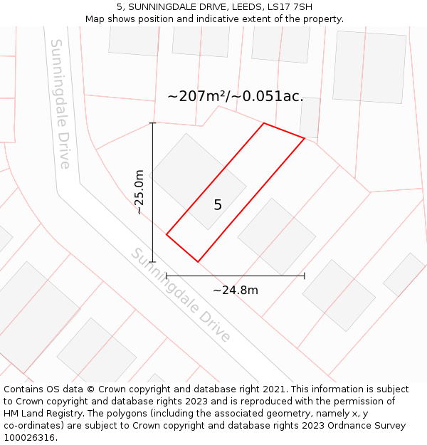 5, SUNNINGDALE DRIVE, LEEDS, LS17 7SH: Plot and title map
