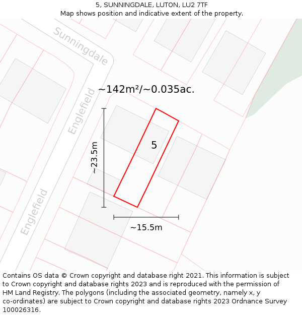 5, SUNNINGDALE, LUTON, LU2 7TF: Plot and title map