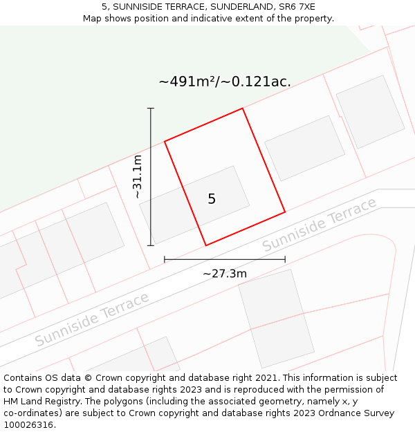 5, SUNNISIDE TERRACE, SUNDERLAND, SR6 7XE: Plot and title map