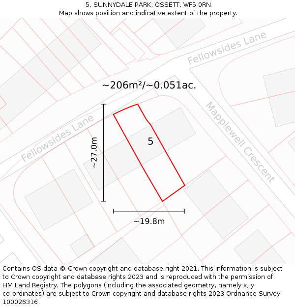 5, SUNNYDALE PARK, OSSETT, WF5 0RN: Plot and title map