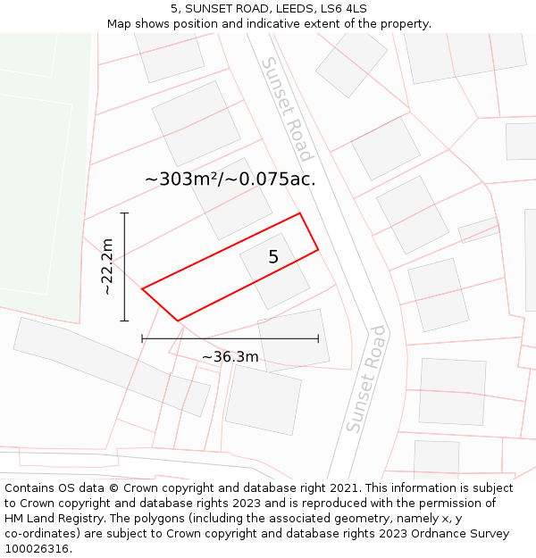 5, SUNSET ROAD, LEEDS, LS6 4LS: Plot and title map