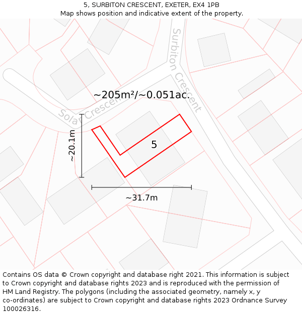 5, SURBITON CRESCENT, EXETER, EX4 1PB: Plot and title map