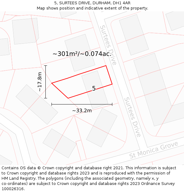 5, SURTEES DRIVE, DURHAM, DH1 4AR: Plot and title map