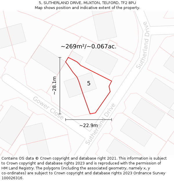 5, SUTHERLAND DRIVE, MUXTON, TELFORD, TF2 8PU: Plot and title map