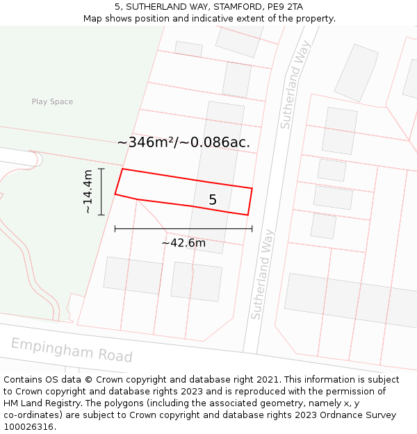 5, SUTHERLAND WAY, STAMFORD, PE9 2TA: Plot and title map