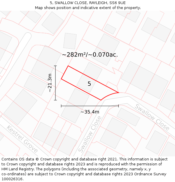 5, SWALLOW CLOSE, RAYLEIGH, SS6 9UE: Plot and title map