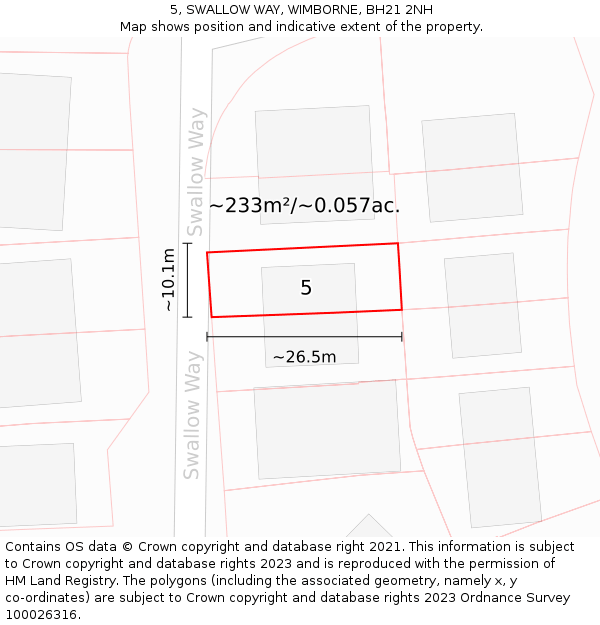 5, SWALLOW WAY, WIMBORNE, BH21 2NH: Plot and title map