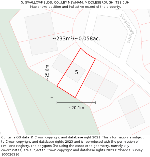 5, SWALLOWFIELDS, COULBY NEWHAM, MIDDLESBROUGH, TS8 0UH: Plot and title map