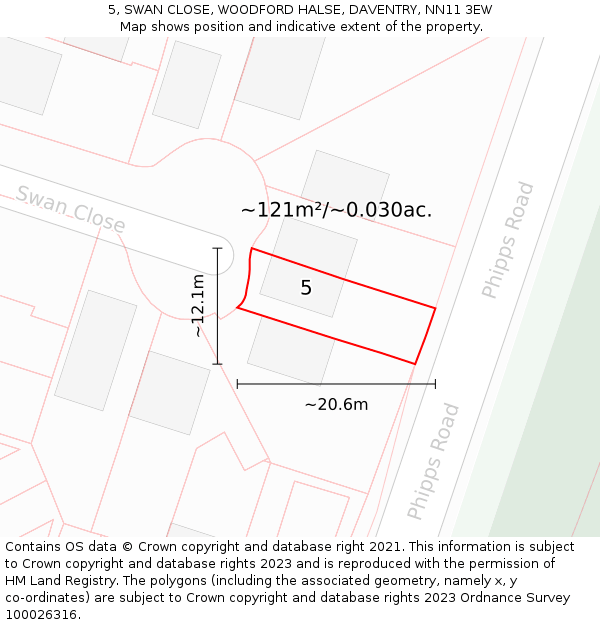5, SWAN CLOSE, WOODFORD HALSE, DAVENTRY, NN11 3EW: Plot and title map