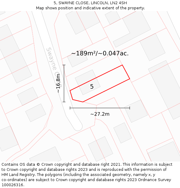 5, SWAYNE CLOSE, LINCOLN, LN2 4SH: Plot and title map