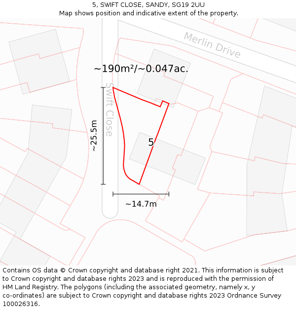 5, SWIFT CLOSE, SANDY, SG19 2UU: Plot and title map