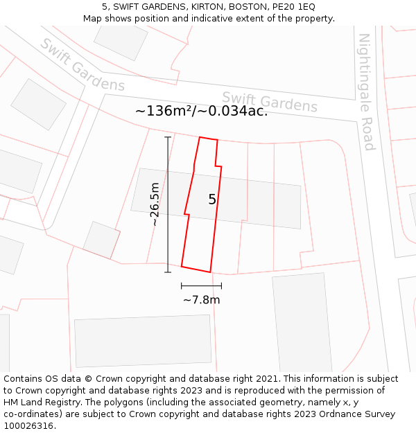 5, SWIFT GARDENS, KIRTON, BOSTON, PE20 1EQ: Plot and title map