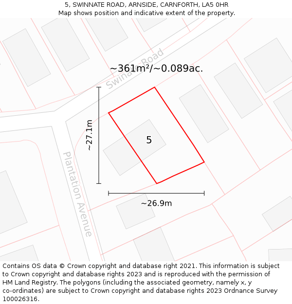 5, SWINNATE ROAD, ARNSIDE, CARNFORTH, LA5 0HR: Plot and title map